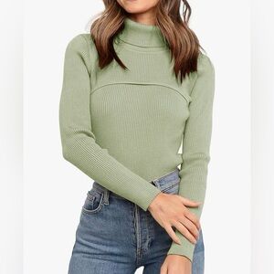 Pretty Garden Women's Long Sleeve Green Pastel Knit Turtleneck Sweater Size S